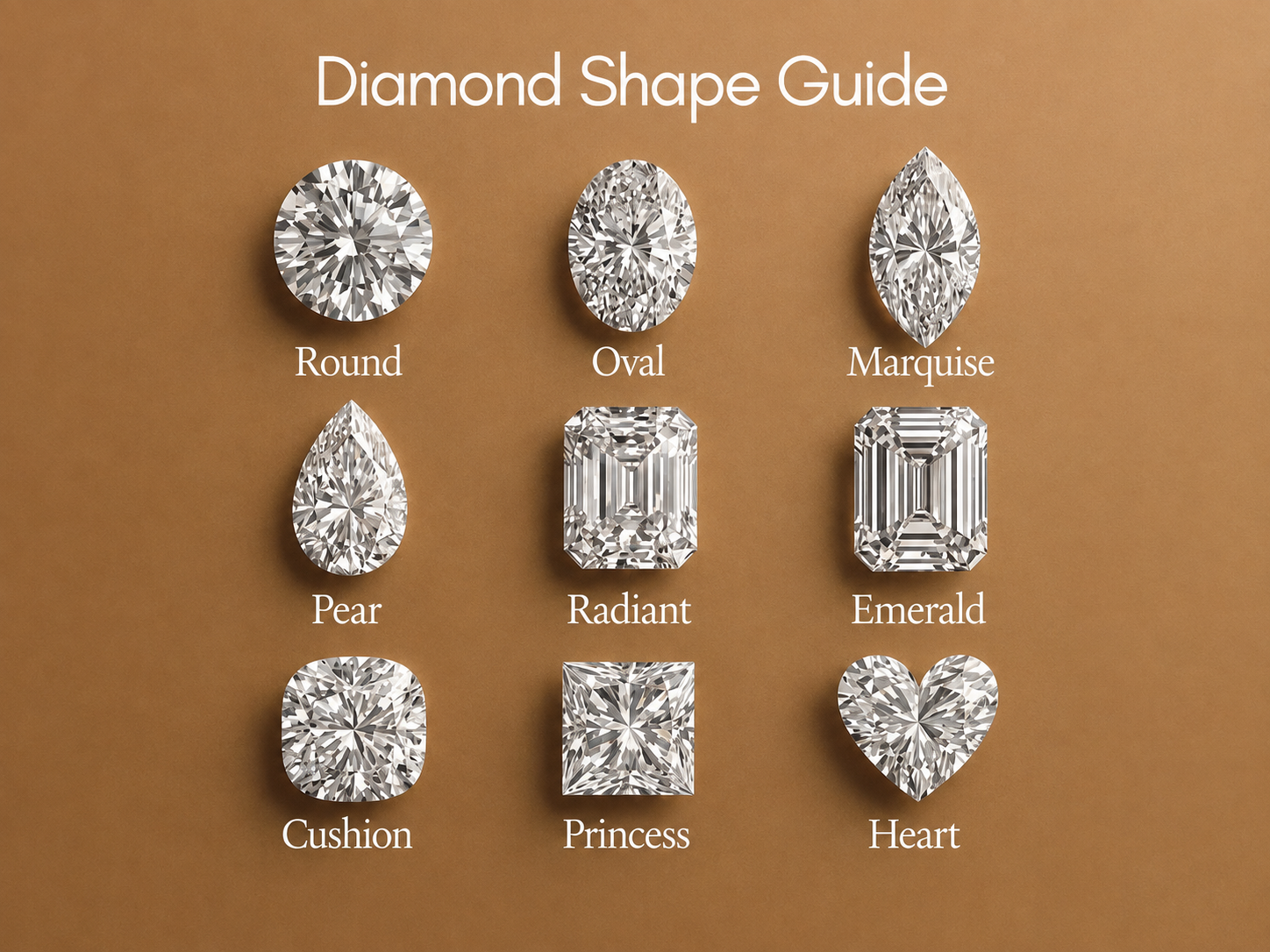 Diamond buying guide showing diamond quality, cut, color, clarity and carat 